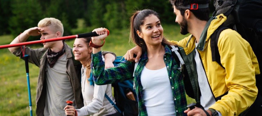 hiking with friends outdoors