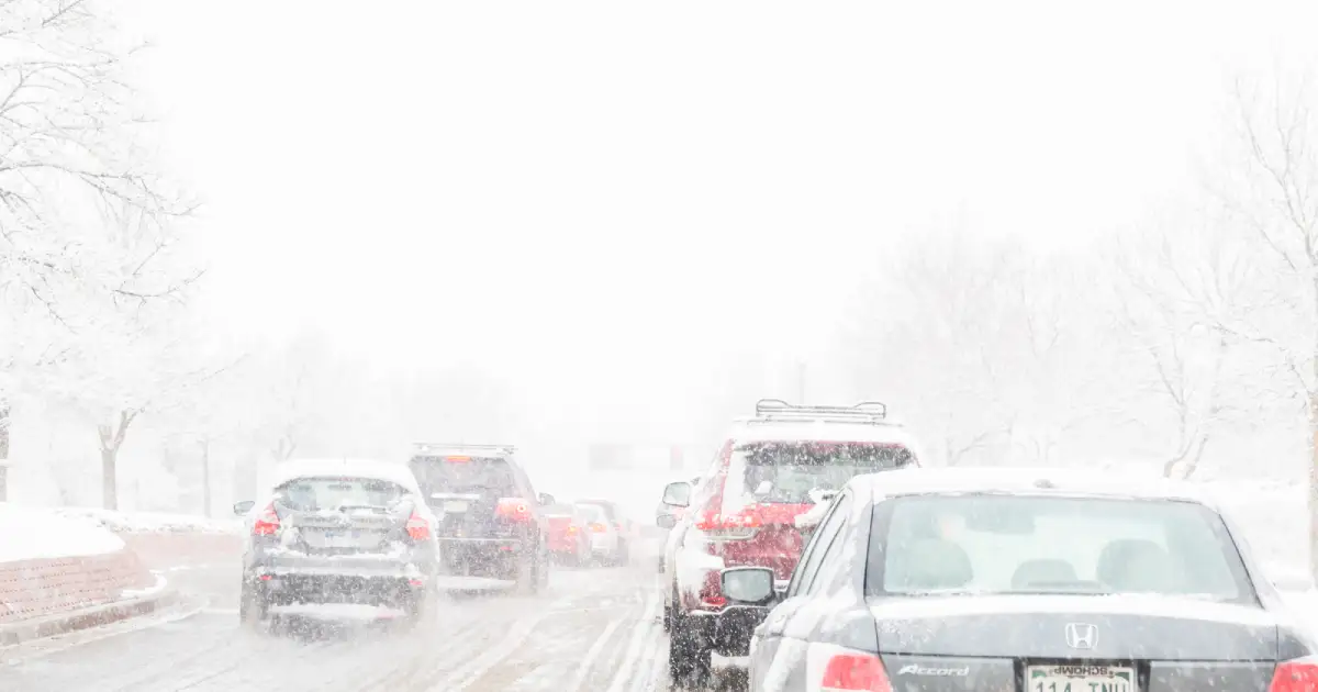 A street in denver during heavy snow at winter time